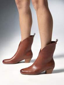 SHEIN Solezae Women's Autumn And Winter Coffee Brown, Minimalist High-End Round Toe Thick Heel Retro Commuting, Versatile Comfortable Temperament Short Boots - Chocolate Brown - View 8