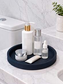 Dresser Tray, Silicone Round Tray, Decorative Storage Organizer Rack, Suitable For Bathrooms, Toilet Tanks, Bedrooms And Kitchen Countertops. It Can Store Jewelry, Candles, Lotion Bottles, Cosmetics And More, Marble‑White - round - View 2