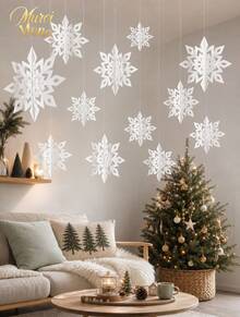 Muroi Mono 3D Paper Snowflake String Pendant - Christmas Decorations For Home, Room, And Shopping Mall Window - Hanging Snowflake Charm With Delicate Design - White three-dimensional snowflake pendant cover - View 6
