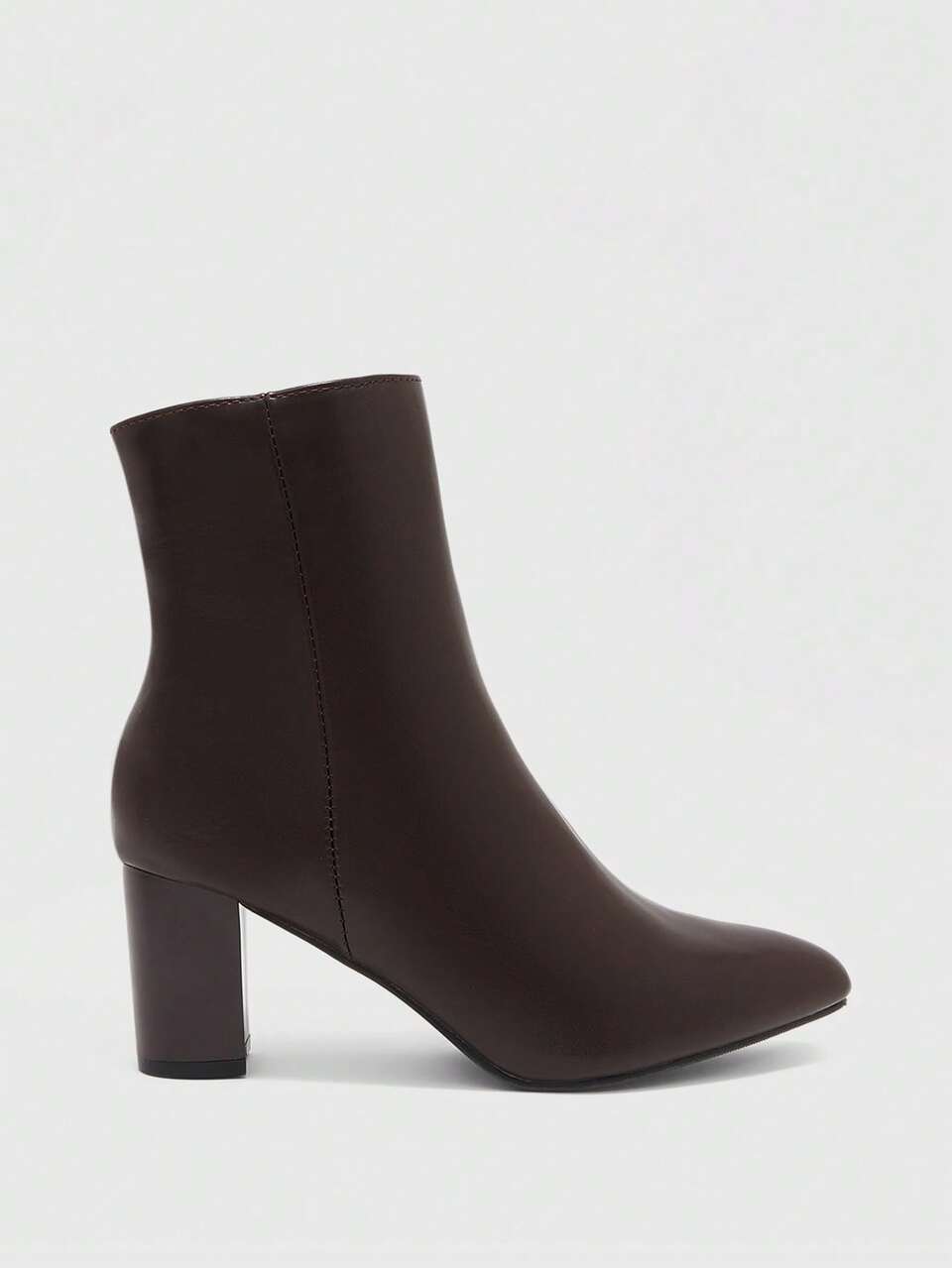CUCCOO BIZCHIC Women's Pointed Thick Heel Autumn And Winter Versatile American Ankle Boots Burgundy Sexy Side Zipper PU Leather Simple Commuter Fashion Women's Short