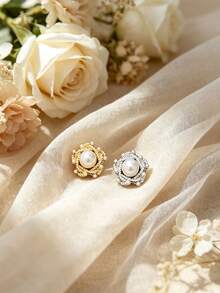 1 Pack 10 Pcs Palace Style Flower Shaped Pearl Metal Buttons Decorative Fasteners For Suits Coats Outerwear Sweaters Fur Garments Hand‑Sewn Clothing Sewing Accessories - 10pcs - View 8