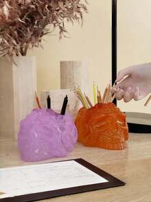 Drop Glue Relief Skull Pen Holder Mold Gothic Style Halloween Atmosphere Ornament Gypsum Concrete Silicone Mold. - skull - View 6