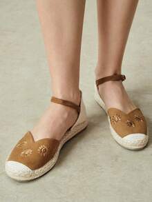 Styleloop Women's Flat Bottom Round Toe Leakage Heel Flower Embroidery Spring And Summer Beach Vacation Shoes Fall Shoes - Brown - View 5