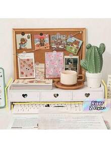 Support surélevé multifonction pour écran d'ordinateur, organisateur de bureau avec tiroir, étagère de rangement surélevée pour bureau de bureau - Blanc - Voir 1