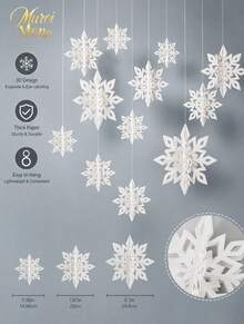 Muroi Mono 3D Paper Snowflake String Pendant - Christmas Decorations For Home, Room, And Shopping Mall Window - Hanging Snowflake Charm With Delicate Design - White three-dimensional snowflake pendant cover - View 3