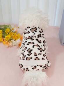Pet Dog Cat Hooded Four Leg Jumpsuit, White Leopard Print Plush Puppy Outfit, Warm Winter Clothes For Small Pets XS-XL - Light leopard print - View 11