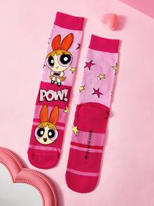 THE POWERPUFF GIRLS X SHEIN 3入組小警察女孩卡通圖案中筒襪 - 混色 - 查看 10