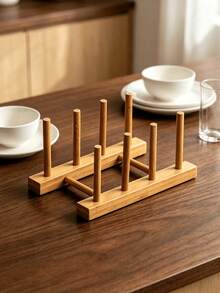 Bamboo Dish Plate Storage Rack Multi‑Functional Kitchen Desktop Drying Holder Drainage Cup Stand Tableware Organizer For Bowl Plate Teacup Tea Set Household Countertop Kitchen Storage Accessory Tabletop Sundries Holder - multicolor - View 6