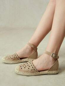 Styleloop Damas, Cuerda de Paja, Hebillas, Zapatos Planos. - Caqui poco profundo - Ver 9