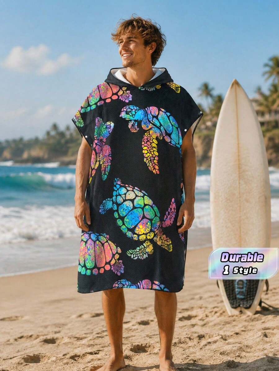 1pc Hooded Surf Changing Robe, Wearable Beach Towel, Quick-Dry Microfiber Wetsuit Changing Towel With Pockets, Suitable For Male And Female Surfers - Multicolor - View 1