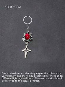Vintage Gothic Style Bag Hanging Ornament, Hollow Star Key Chain, Antique Silver Tone Gem Decor Charm, Stylish Backpack Pendant For Daily & Party Matching - Multicolor - View 13