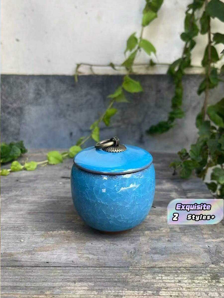 New Pet Cremation Urn Box, Crackle Glaze Ceramic Sealed Jar For Dog/Cat Ashes, Teeth, Hair Memorial Collection - Multicolor - View 1