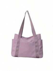 Unisex Casual Shoulder Bag, Large Capacity Handbag, Student Backpack, Solid Color Shoulder Bag, Gym Bag, Travel Bag, Suitable For School And Work - Pink - View 22