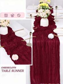 1pc Bali Style Pink Pleated Table Runner, Bohemian Twisted Gauze Polyester Blend Fabric, Versatile Christmas Wedding Birthday Party Table Decoration - Burgundy - View 2