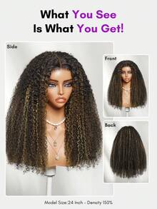 ALL READY WIG 7x5 蕾絲封口 Bye Bye Slip 黑色配蜂蜜金與焦糖挑染 全捲曲定義捲度 初學者友善 混色無膠透明蕾絲 100% 真人髮 混合髮質 初學者友善 - SNATURAL/27 - 查看 5