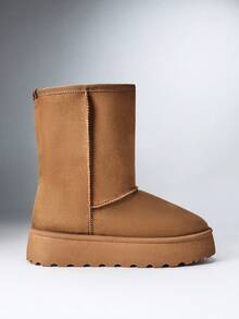 SHUZIA Women Shoes Slip-On Fluffy Lining Round Toe Flatform Boot Faux Suede Camel Boot Summer Shoes Spring Shoes Spring Break Easter - Brown - View 7