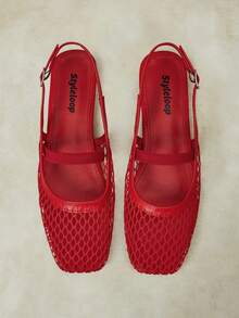 Styleloop Outdoor Women's Square Toe Flat Bottom Mesh Fabric Fabric, Simple And Breathable Vacation Elastic Buckle Strap Fall Shoes - Red - View 7