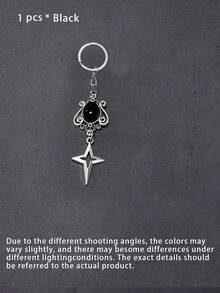 Vintage Gothic Style Bag Hanging Ornament, Hollow Star Key Chain, Antique Silver Tone Gem Decor Charm, Stylish Backpack Pendant For Daily & Party Matching - Multicolor - View 10