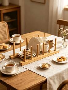 Bamboo Dish Plate Storage Rack Multi‑Functional Kitchen Desktop Drying Holder Drainage Cup Stand Tableware Organizer For Bowl Plate Teacup Tea Set Household Countertop Kitchen Storage Accessory Tabletop Sundries Holder - multicolor - View 10