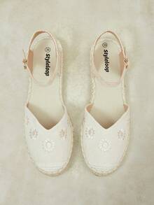 Styleloop Women's Flat Bottom Round Toe Leakage Heel Flower Embroidery Spring And Summer Beach Vacation Shoes Fall Shoes - Beige - View 7
