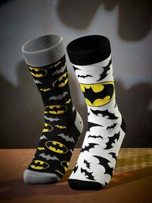 BATMAN X SHEIN 2入蝙蝠圖案中筒襪 - 混色 - 查看 9
