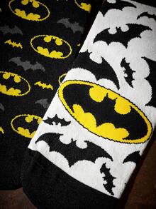 BATMAN X SHEIN 2雙裝蝙蝠卡通圖案襪子 - 混色 - 查看 3