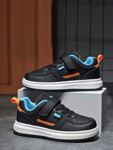 SHEIN Teenagers Low Top Casual Sneakers Soft Lining Comfortable Adjustable Hook-And-Loop Closure Lightweight Sporty Skate Shoes For Spring And Fall - Black orange - View 3