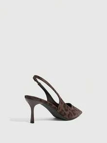 CUCCOO SZL Burgundy Dark Leopard Print Elastic Back Empty Stilettos, Women's Pointed Autumn Retro High Heels, Slingbacks - Brown - View 9