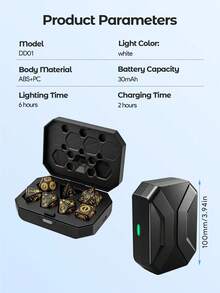 Teckwe Set Dadu Isi Ulang, Set Dadu Bercahaya Isi Ulang 7 Buah dengan Cahaya 20 Detik, Set Dadu Multi-Sisi untuk Permainan Papan RPG. ABS. 25mAh - Hitam - View 7