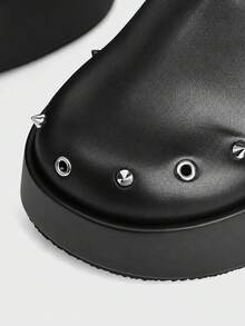 Sugerpunk Retro Rivet Heel Mules Shoes Women's, Back Sole Slip-On Punk Style Versatile Outdoor Cool Slippers, Summer Wear Fall Shoes - Black - View 9