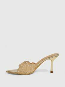 CUCCOO SZL Women Embroidered Lace Pointed Toe Stiletto Heeled Sandals Spring Shoes Prom Heels Summer Shoes - Light gold - View 3