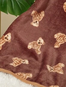 PETSIN 1件寵物貓狗通用棕色可愛熊圖案印花毛絨四季通用狗毯 - 棕色小熊棕色底 - 查看 10