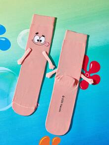 SpongeBob SquarePants | SHEIN 2雙可愛圖案女款筒襪，磁吸手襪，適合情人節禮物，情人節 - 混色 - 查看 8