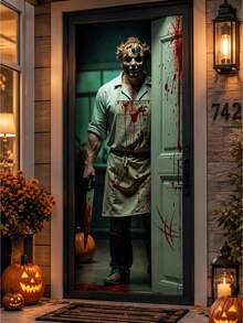 Halloween Door Curtain Decorations, Halloween Background Banner, Spooky‑Atmosphere Decor With Witch And Skull Door Cover - multicolor - View 5