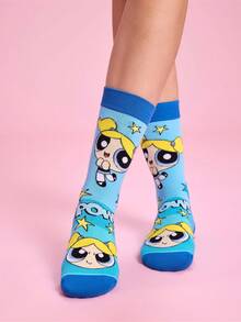 THE POWERPUFF GIRLS X SHEIN 3入組小警察女孩卡通圖案中筒襪 - 混色 - 查看 6