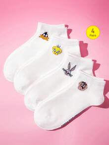 LOONEY TUNES X SHEIN 4雙女款襪子 - 白色 - 查看 1