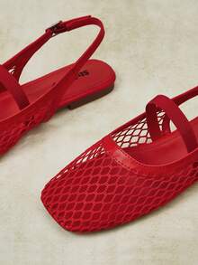 Styleloop Outdoor Women's Square Toe Flat Bottom Mesh Fabric Fabric, Simple And Breathable Vacation Elastic Buckle Strap Fall Shoes - Red - View 11