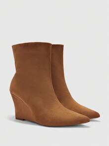 CUCCOO BIZCHIC Women Shoes Pointed Toe Wedge Camel Suede Elegant Versatile Commute Fall Winter Ankle Boots Ankle Boots Fall Boots - Camel - View 5