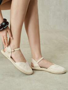 Styleloop Women's Flat Bottom Round Toe Leakage Heel Flower Embroidery Spring And Summer Beach Vacation Shoes Fall Shoes - Beige - View 13
