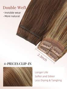 4PCS With 8 Clips Straight Clip In Hair Extensions Real Human Hair Color 4# Light Brown + P4/27# Medium Brown Highlights Honey Blonde 12-18 Inch Double Weft Invisible Clip Hair Extensions Remy Natural Human Hair For Women Girl Daily Full Head Use - SP4/27 - View 4