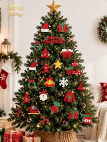 Muroi Mono A Set Of 18 Felt Christmas Tree Ornaments, Featuring Gift Box, Bell And Candy Cane Designs, In An American Vintage Holiday Style, For Christmas Tree Decoration And Holiday Scene Arrangement - Multicolor - View 1