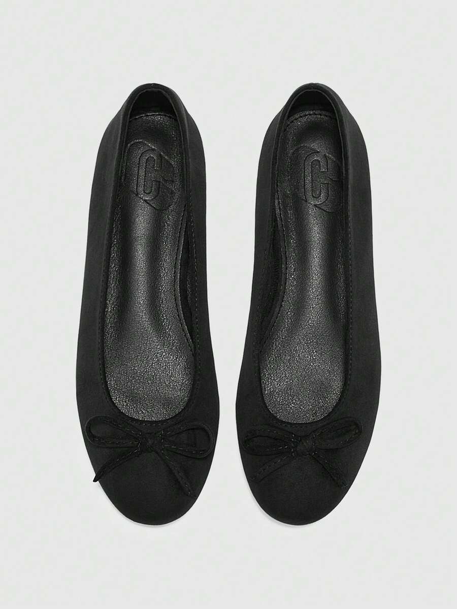 CUCCOO BIZCHIC 女款圓頭蝴蝶結裝飾平底鞋,度假鞋 - 黑色絨布 - 查看 1