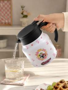THE POWERPUFF GIRLS X SHEIN 1個 800ml/1000ml 304不鏽鋼長效保溫保冷 防塵蓋 防滑底輕量可重複使用 粉色愛心角色圖案保溫水壺 通勤徒步野餐日常通用熱門補水杯 - 彩色 - 查看 11