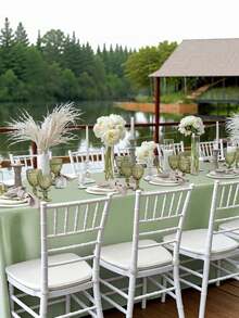 1 buah Taplak Meja Persegi Panjang Satin, Tahan Pudar dan Bebas Kerut untuk Dekorasi Pesta Pernikahan, Perjamuan, Hotel, Restoran, dan Ruang Makan Rumah yang Elegan - Sage Green - View 6
