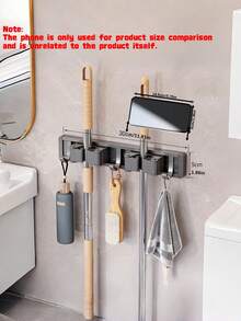 Heavy‑Duty Gold Metal Wall Mount Mop Broom Holder, Adjustable Hooks Tool Storage Rack For Kitchen Garden Laundry Garage - Multicolor - View 3