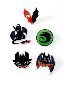 SHEIN How to Train Your Dragon 5-Pack Joint Cute Brooches - Multicolor - View 6