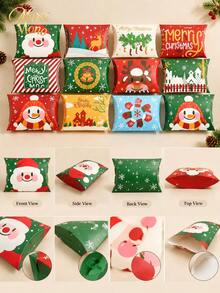 Muroi Mono Multi‑Pack Pillow‑Shaped Christmas Paper Gift Boxes, Cartoon‑Style Festive Design, Printed With Santa Claus, Snowmen And Elks, Suitable For Packaging Candies, Small Gifts And Party Favors - View 4