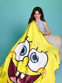 SpongeBob SquarePants | SHEIN 1件可愛黃色海綿印花厚毯，柔軟保暖，不掉毛，多種尺寸，適用於沙發、床鋪、午睡 - 黃色 - 查看 2