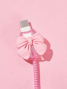 THE POWERPUFF GIRLS X SHEIN Pelindung Kabel Data, Cocok untuk Charger , Set 4 Buah Pelindung Kabel Ponsel, Pelindung Charger (Tidak Termasuk Kabel Data) - Berwarna merah muda - View 5