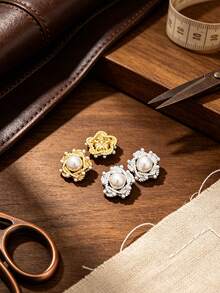 1 Pack 10 Pcs Palace Style Flower Shaped Pearl Metal Buttons Decorative Fasteners For Suits Coats Outerwear Sweaters Fur Garments Hand‑Sewn Clothing Sewing Accessories - 10pcs - View 6